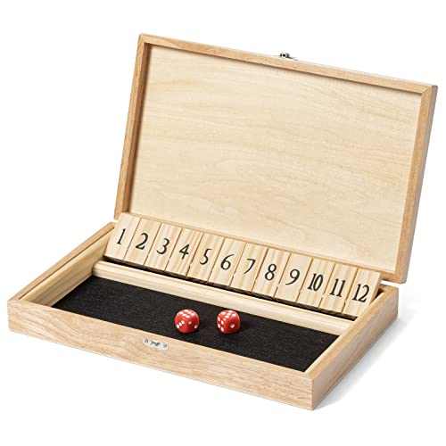 Crobyi Shut The Box Dice Game With 12 Numbers And Lid, Wooden Classic Board Game With 4 Dice & Shut-The-Box Rules, Close The Box Game For Kids Adults, Family Classroom, Home & Pub (Light Color) #TOP29