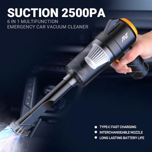 Image of Ant 6 in 1 Emergency Vacuum Cleaner with Window Breaker Seat Belt Cutter Mini Wireless Emergency Vacuum Cleaner with 2500pa Suction Power,Dust Buster,Portable Hoover Vacuum for Car Home Office DB11