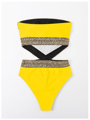 Image of Milumia Women's Stitch Detail Strapless One Piece Swimsuit Cut Out Bandeau Bathing Suit
