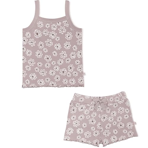 Image of MakeMake Organics GOTS Certified Organic Cotton Baby Kids Toddler Girl Top and Short Outfit Set - Daisies, 2-3 Years