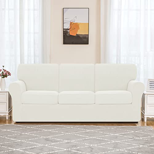 Subrtex 7 Pieces Stretch Sofa Slipcover Sets Couch Cover Sets Backrest Cushion Covers Furniture Protector Collection Set For Oversize Sofa Loveseat Chair Slip Covers(Large, White) #TOP5