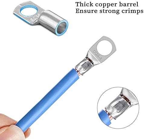 Elecoutek 120Pcs Tubular Cable Lugs Tinned Copper Crimp Connectors, Assorted SC Ring Terminals Wire Terminals Connector Battery Cable Ends 6mm² 10mm² 16mm² 25mm² (4-10 Gauge)