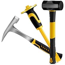 Lasnten 3 Pcs Geology Rock Pick Equipment Kit 33 oz Hammer 3lb Octagonal Hammer 12inch Chisels Tools for Geological Research Exploration, Rock Hounding, Stone Breaking, Prospecting, Mining
