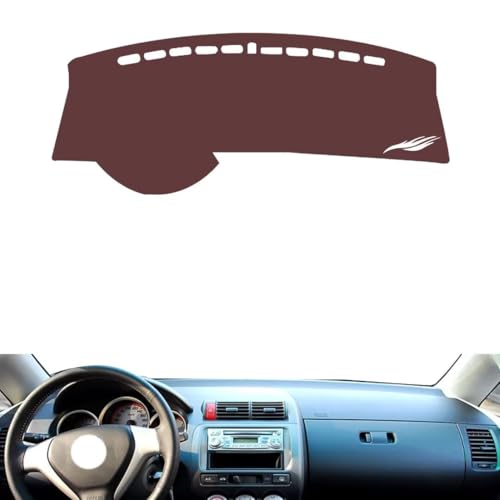 Anti-Slip Sun-Proof Dashboard Cover Compatible with Honda Fit 2004-2007, Premium Leather (Brown)