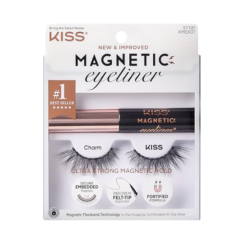 KISS Faux cils magnétiques, « Charm », 12 mm, comprend 1 paire de cils magnétiques, eyeliner magnétique, compatible avec les lentilles de contact, facile à appliquer, cils réutilisables