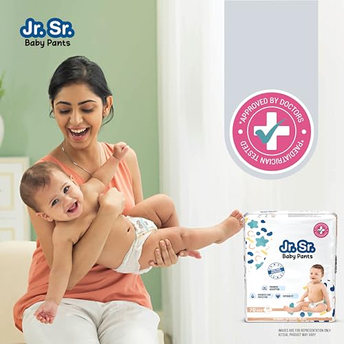 Image of Jr. Sr. Baby Diaper Pants | Medium (M) Size (7-12 kg), 140 Count | Pack of 2 | Upto 12 hr Absorption with Advanced Leak Protection | Safe For Babies Skin | Soft, Secure & Comfy