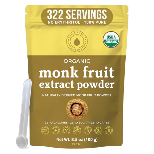 Organic Monk Fruit Extract Powder, 3.5 oz, Pure USDA Organic Monk Fruit Extract Sweetener with No Fillers, Zero Calories, Zero Carbs, Keto & Paleo Friendly Sugar Substitute, 322 Servings by Natri Sweet