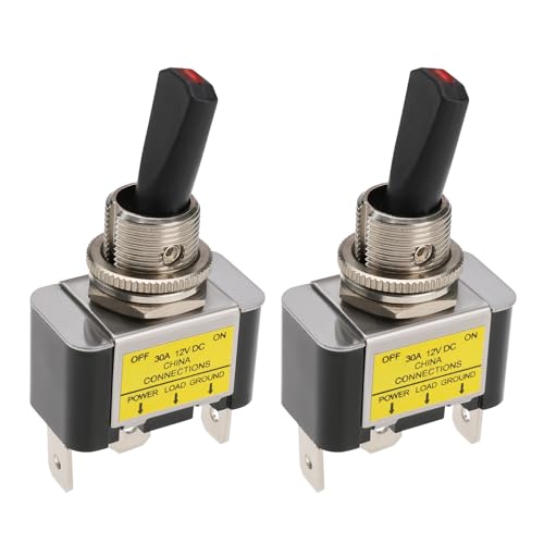 VGOL 2Pcs 12V 30A 3 Pin On Off Toggle Flick Flip Switch with Red Led Tip Car Dash Light for Automotive Car Truck Vehicle Electronic Automation