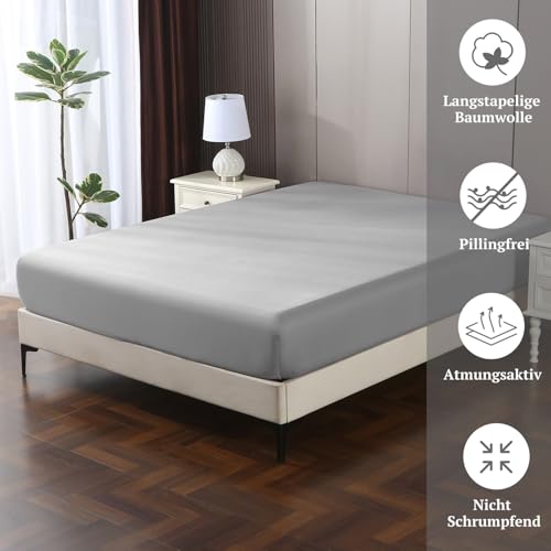 SOULFUL Satin Spannbettlaken 90x190cm Baumwolle Oeko-TEX Hellgrau – Ansicht 2