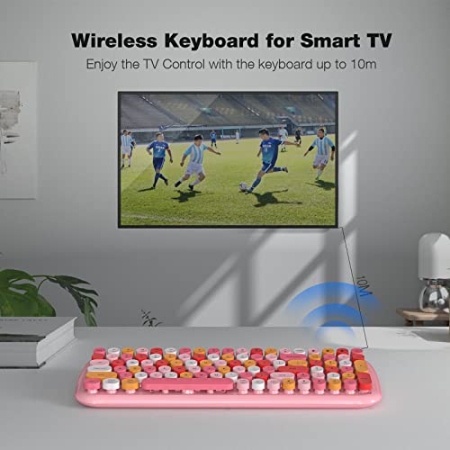 MOFII Wireless Bluetooth Keyboard for Laptop & Android, Connect up to 3 Devices Simultaneously, Portable 100-Key Typewriter Retro Round Keycaps Keyboard - Light Pink by MOFII - Image 3