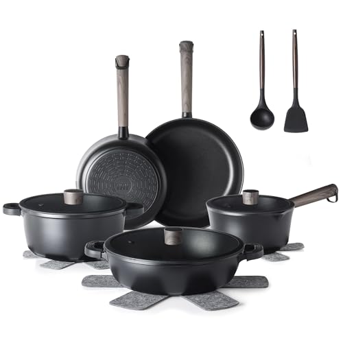 Image of SENSARTE 15Pcs Pots and Pans Set,Nonstick Cookware Sets | Kitchen Set with Stay-cool Handle,All-Stovetop Compatible,Induction Cookware ,Dishwasher Safe ,Oven Safe 550F,PFOA /PFOS Free