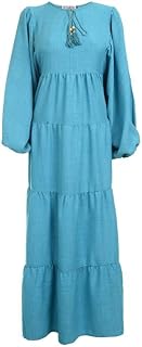 فستان سادة بقصة فضفاضة واكمام طويلة للنساء من اماني مجدي