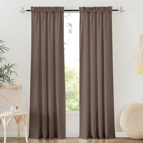 RYB HOME Linen Sheer Curtains 2 Panels for Living Room, Semi Transparent Privacy Drapes with Rod Pocket Farmhouse Style Window Treatments for Bedroom, Brown, 52" W x 84" L