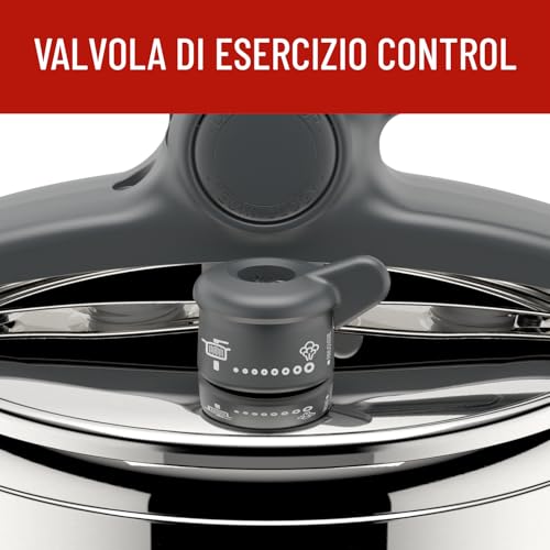 Lagostina Irradial Control Lagoeasy'UP Pentola a Pressione 5 L in Acciaio Inox 18/10 Ø 22 cm, Pentola Induzione e Gas, Coperchio con Apertura Facilitata, Fondo Irradial Plus Triplo Strato - 5