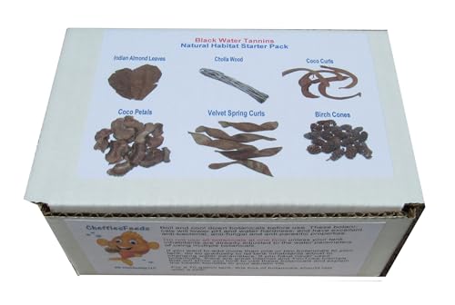 Aquarium & Natural Habitat Starter Decoration Kit with Indian Almond Leaves, Cholla Wood, Birch Cones, Coco Petals and Curls for Fish, Shrimp, ecosystems - 65+ Pieces