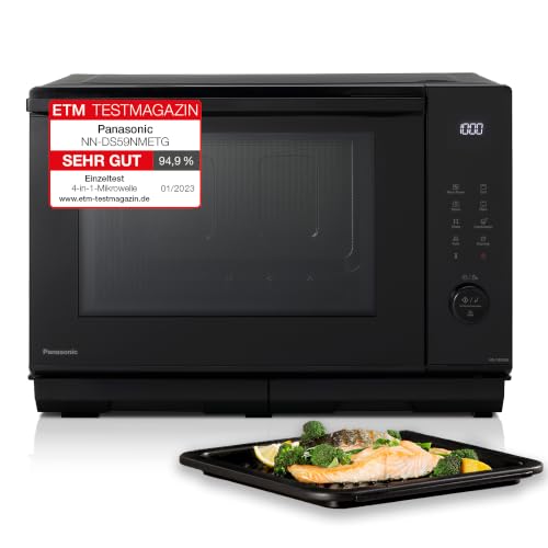 Foto von Panasonic NN-DS59NMETG 4-in-1-Kombination aus Mikrowelle & Grill, Flachbett, 27 Liter, 1000W, Garen auf zwei Ebenen, Genius-Sensor, 32 automatische Programme, Grillschale, leicht zu reinigen, Schwarz