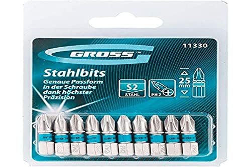 GROSS Jogo De Bits Phillips 1/4'' Comprimento 25Mm Com 10 Peças