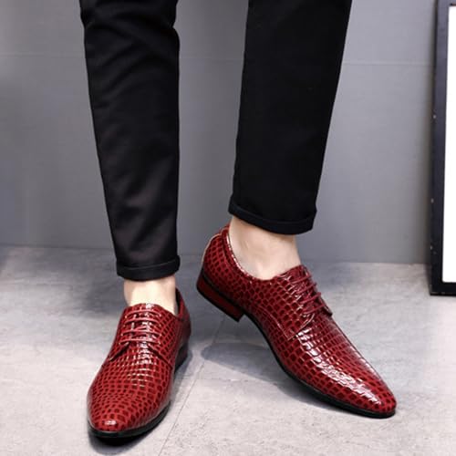 Mens Retro Stone Grain Leather Lace-Up Dress Oxfords Shoes Pointed Toe Chunky Heels Non-Slip Casual Shoes for Lightweight Luxury Comfort Bussiness4