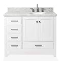 ARIEL 43" inch Right Offset Oval Sink White Bathroom Vanity Cabinet with Carrara White Marble Counter-top | 2 Soft Closing Doors and 5 Full Extension Dovetail Drawers | No Mirror