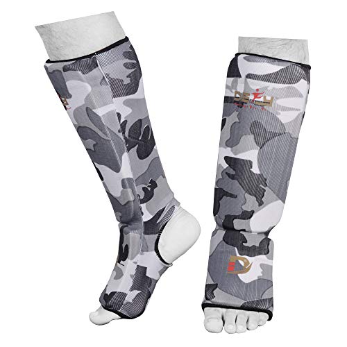 DEFY Shin Instep Foam Padded Shin Guard Protector Shin Support MMA Foot Protection Kickboxing (White Camo, XL)