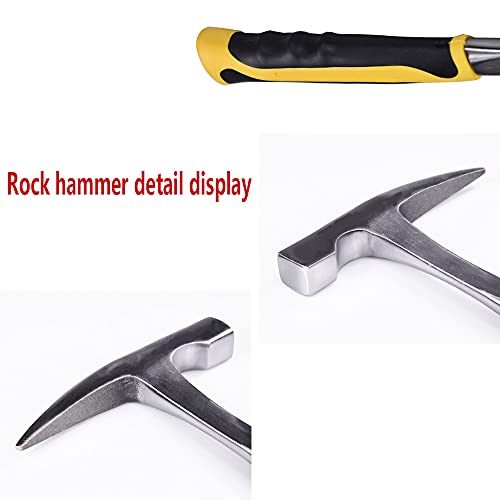 12 Inches Rock Pick Hammer With Skid Handle, All Steel Drop Forged Masonry Hammer With Chrome Plating, Geologist Hammer With Pointed Tip And Shock Reduction Grip For Mining+ A Pair Of Gloves #TOP2