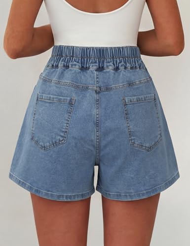Nitzana Women's Denim Shorts Summer Baggy Elastic High Waisted Wide Leg Jean Shorts with Pockets Trendy 2026 Washed Blue XL — view 2