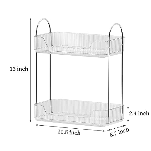 Bathroom Organiser Countertop, Vanity Trays for Bathroom, Skincare Makeup Organiser Shelf, Vanity Organiser, Bathroom Counter Shelf for Cosmetics, Toiletries, Lotions, Perfumes (2 Tiers, Clear) - Image 7