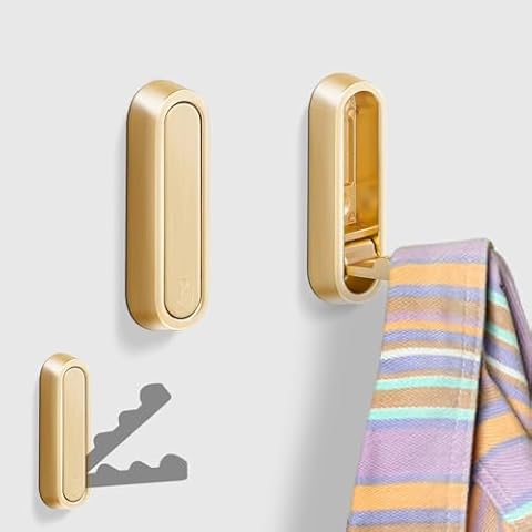 tchrules Gold Wall Kooks,2pcs Folding Metal Hook Gold Towel Hook for Hanging Gold Coat Rack Wall Mount Zinc Alloy Wall Hooks for Coats Towels Backpacks Bags Cover