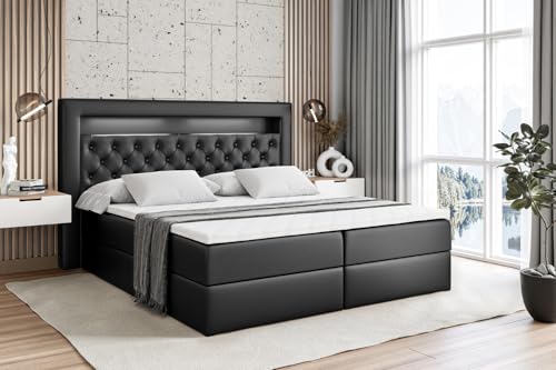 ALTDECOR Boxspringbett mit Matratze und Lattenrost, LED Boxbett, Topper,...