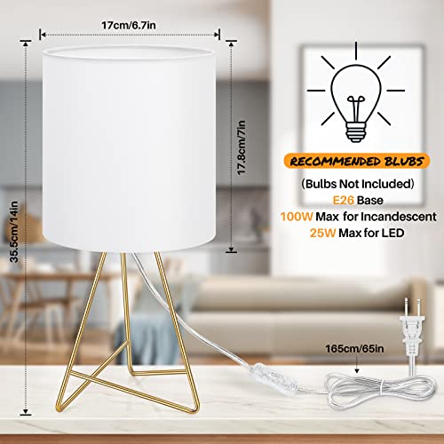 Beslowe Bedside Table Lamps Set Of 2, Small Nightstand Lamp For Bedroom, Brass Metal Modern Lamps, Simple Desk Lamps With White Fabric Lampshade And On/Off Switch For Kids Living Room Office Working #TOP1