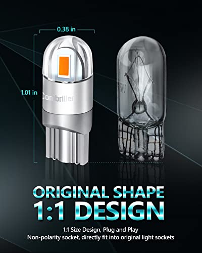 Combriller 194 LED Bulb Amber Yellow, Error Free 194 168 LED Bulb T10 2825 w5w Led Interior Car Lights for Car License Plate Light Dash Lights Interior Dome Map Door Marker Courtesy Light, Pack of 2