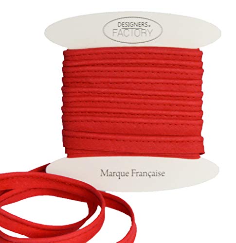 designers-factory Paspelband Baumwolle - sehr Gute Qualität - Paspelband keder farbig 10mm breit (Um 5 Meter, Rot) Cover