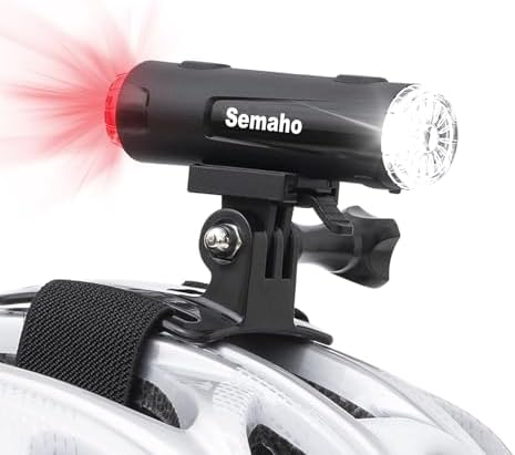 Semaho 2in 1 Rechargeable Helmet Light with Bracket Mount Night Bike Light Riding Safety 5 Warning Light Modes IP66 Waterproof Bicycle Light, 360�� Rotatable Front Rear Lights, Mountain Bike Headlight