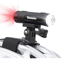 Semaho 2in 1 Rechargeable Helmet Light with Bracket Mount Night Bike Light Riding Safety 5 Warning Light Modes IP66 Waterproof Bicycle Light, 360° Rotatable Front Rear Lights, Mountain Bike Headlight