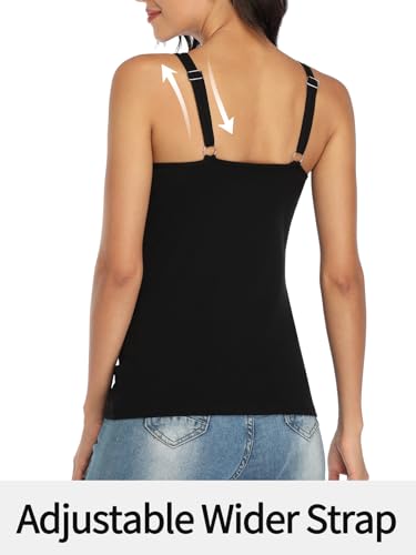 V FOR CITY Women's Cotton Tank Top with Shelf Bra Adjustable Wider Strap Camisole Basic Cami Tanks3