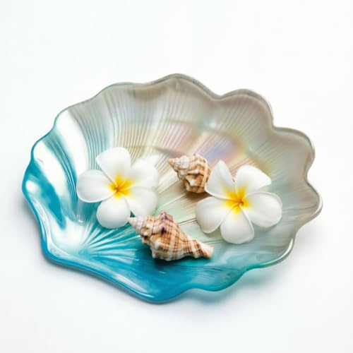 Iridescent Glass Seashell Jewelry Tray Decorative Vanity Tray for Jewelry, Blue Shell Trinket Dish, Coastal Decor Organizer for Rings Earrings, Bathroom Dresser Nightstand Catchall, Gift for Women by BANQLE - Used condition - Image 6