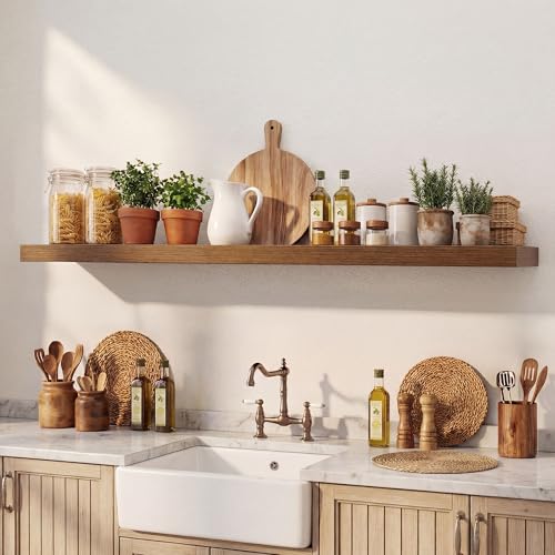 Image of Dreamland 48 Inches Floating Shelves for Wall, 9.3 inch Deep Long Floating Shelves Set of 1, Large Display & Storage Shelf, Wall Shelf for Bathroom Bedroom Living Room Kitchen Office, Walnut