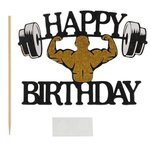 18th Birthday Gym Themed Fitness Cake Topper,Black Glitter Weightlifting Silhouette for Bodybuilder & Athlete Birthday Parties, Sport & Gym Enthusiast Celebration Decor
