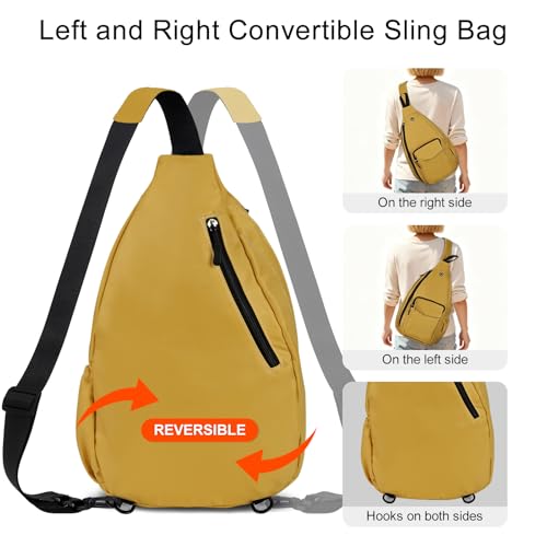Duryarhall Sling Bag for Women Crossbody Chest Bag Convertible from Left to Right, Water Repellent Gym Backpack, Anit Theft, Lemon Yellow — view 2