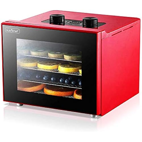 NutriChef Electric Countertop Food Dehydrator Machine - 350-Watt Premium Multi-Tier Meat Beef Jerky Maker Fruit/Vegetable Dryer w/ 4 Stainless Steel Trays, Digital Timer, Temperature Control