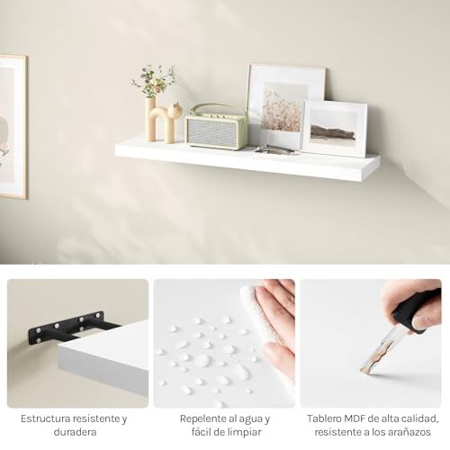Miniatura 7 de Woltu Estantería Flotantes Blanco Baldas 90cm Estante Para Pared De Tablero De Madera Rg9370ws