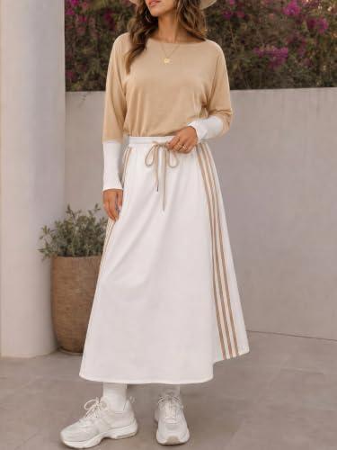 Fisoew Womens Casual Dresses Long Sleeve Oversized Sweatshirt Patchwork Drawstring Waist Color Block Loose A Line Maxi Dress — view 3