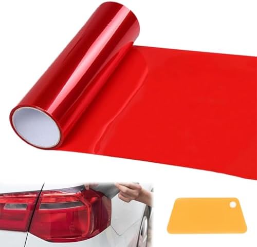 PYALXDN 1 Pcs Car HeadLight Tint Film 12 X 48inch,Cuttable&Stretchability Car Headlight Taillight Fog Light Vinyl Wrap Protector,Non-Marking Self-Adhesive Decals Car Decor mit squeegee,red