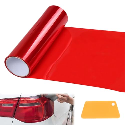 PYALXDN 1 Pcs Car Light Tint Film 12 X 48inch,Cuttable&Stretchability Car Headlight Taillight Fog Light Vivid Vinyl Wrap Protector,Non-Marking Self-Adhesive Decals Car Decor mit squeegee,red