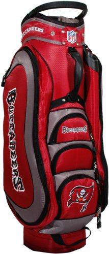 Team Golf NFL Tampa Bay Buccaneers Medalist Golf Cart Bag, 14-way Top with Integrated Handle & External Putter Well, 5 Zippered Pockets, Padded Strap, Umbrella Holder & Removable Rain Hood