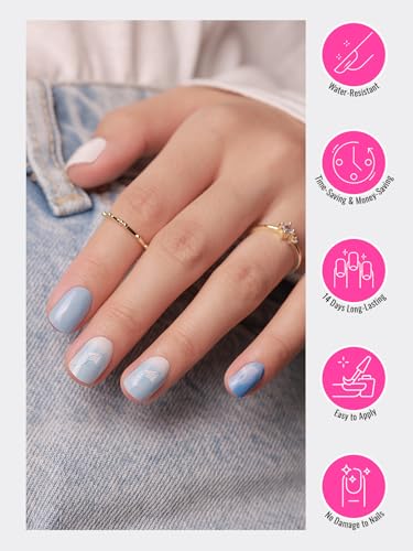 Nelikoo Semi Cured Gel Nail Strips, 30 pcs Gel Stikers, Wraps, Salon-Quality, Easy to Apply, 2 Weeks Long Lasting (Fly to The Sky)