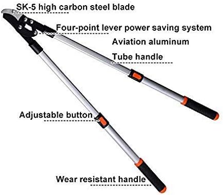 Pruning Shears, Telescopic Anvil Loppers 62-100 Cm Lopping Shears Lopping Shears with Leverage Handles Four-Point Lever Power Saving System,