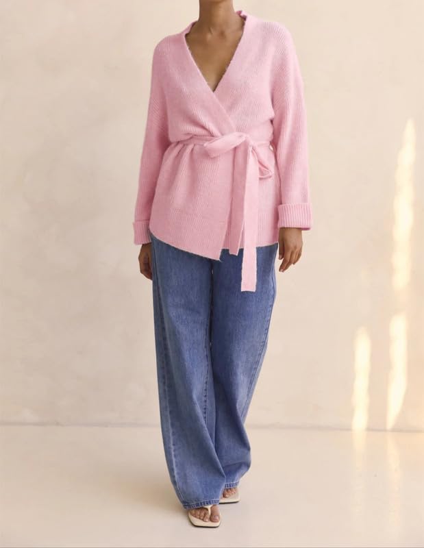 Wrap Sweater Cardigan for Women Long Sleeve V Neck Knit Coat with Belt Tie Waist Open Front Cardigan Outwear2