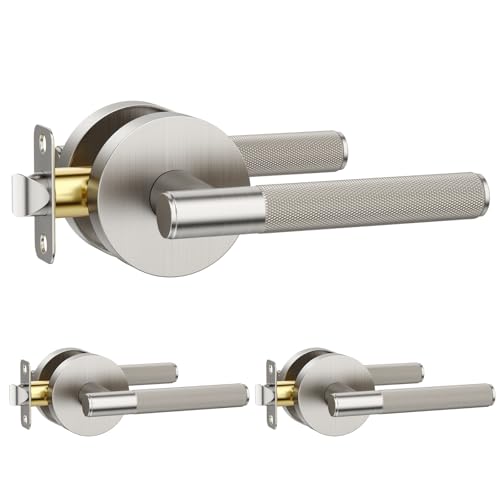 Amerdeco 3 Pack Brushed Satin Nickel Passage Interior Door Handles