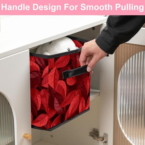 Grand bac de rangement cube pliable rouge pour étagères et placard - 6